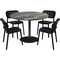 Lot table Rome XL ronde et 4 chaises - décor pierre RestooTab; 120x120x75x120 cm (LxlxHxØ); noir/brun/marbré; Structure noir; rond(e)