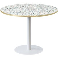 RestooTab Table Rome XL ronde pied blanc - décors bois & pierres; 75x120 cm (HxØ); multicolore/terrazzo/laiton; rond(e)