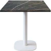Table Round carrée pied blanc - décor pierre RestooTab; 70x70x75 cm (LxlxH); Plateau noir, Structure blanc; carré(e)