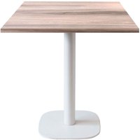 Table Round carrée pied blanc - décor bois ou uni RestooTab; 70x70x75 cm (LxlxH); Plateau chêne/gris clair, Structure blanc; carré(e)