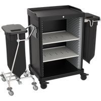 Pratico carrello per servizio ai piani con raccoglitore separato per la biancheria V7 QUATRO; 153x110 cm (LxH); nero