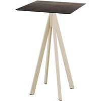 Tavolo alto Infinity con struttura color sabbia + piano quadrato in HPL Feros; 70x70x109.2 cm (LxLxH); marrone scuro; quadrata