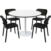 Lot table Rome XL ronde pied blanc et 4 chaises - décor bois ou uni RestooTab; 120x120x75x120 cm (LxlxHxØ); blanc/noir; Structure noir; rond(e)