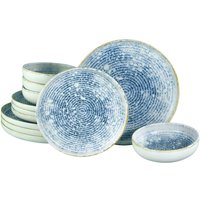 Série d'assiettes 12 pièces Uno gris CreaTable; bleu clair chiné