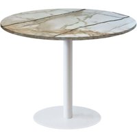 Table Rome XL ronde pied blanc - décors bois & pierres RestooTab; 75x120 cm (HxØ); beige naturel/gris/marbré; rond(e)