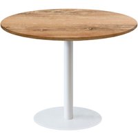 Table Rome XL ronde pied blanc - décor bois RestooTab; 120x120x75x120 cm (LxlxHxØ); chêne vieilli; Structure noir; rond(e)
