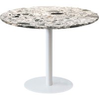Table Rome XL ronde pied blanc - décor pierre RestooTab; 120x120x75x120 cm (LxlxHxØ); gris/terrazzo; Structure noir; rond(e)
