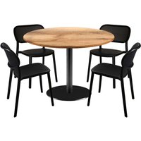 Lot table Rome XL ronde et 4 chaises - décor bois RestooTab; 120x120x75x120 cm (LxlxHxØ); chêne/brun; Structure noir; rond(e)