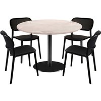 Lot table Rome XL ronde et 4 chaises - décor bois RestooTab; 120x120x75x120 cm (LxlxHxØ); bouleau/gris clair; Structure noir; rond(e)