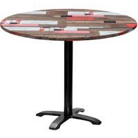 Table Bazila ronde - décor bois RestooTab; 74x110 cm (HxØ); Plateau multicolore, Structure noir; rond(e)