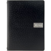 Copertina Menu A4 Leather - Nero - Linea Ego - 100% pelle ecologica - Targhetta Menu + targhetta neutra incluse - 4 pagine Securit; 24x33.5 cm (LxH); nero