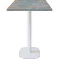 Mange-debout Round carré pied blanc - décor pierre RestooTab; 60x60x113 cm (LxlxH); Plateau métal effet rouillé, Structure blanc; carré(e)