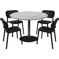Lot table Rome XL ronde et 4 chaises - décor pierre RestooTab; 120x120x75x120 cm (LxlxHxØ); beige naturel/beige/marbré; Structure noir; rond(e)