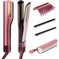Shark SilkiPro Straight Hair Straightener + Dryer in One Tool with Heat-Resistant Storage Case - Rose Petal HT401UKPK