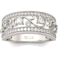 Jeulia Milgrain Scrollwork Round Cut Sterling Silver Women's Band