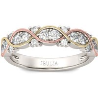 Jeulia Milgrain Tri-Tone Sterling Silver Women's Band