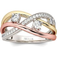 Jeulia Tri-Tone Round Cut Sterling Silver Women's Band