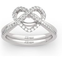 Jeulia "Now&Forever" Twist Heart Sterling Silver Ring Set