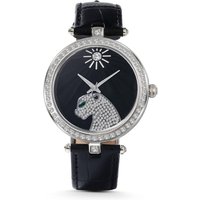 Jeulia "Jungle Fever" Leopard Quartz Black Leather Watch with Black Dial