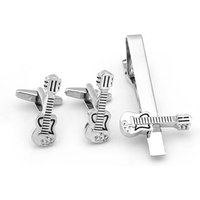 Fashion Silver Bass Guitar French Shirt Cufflinks