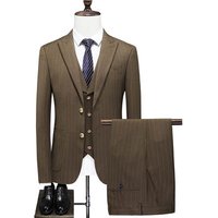 Men's Striped Suits Cross-border E-commerce Large Size Suit Three-piece Slim Wedding Dress