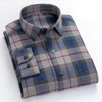 Men's Cotton Brushed Plaid Long-sleeved Shirt