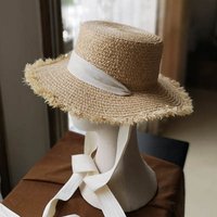 Raw Raffia Hat Bowknot Beach Hepburn Sun Hat Holiday