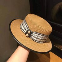 Plaid Cloth Pearl Decoration Flat Cap Sunhat Tide