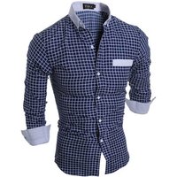 Luxury Mens Slim Fit Shirt Plaid Mens Shirts Slim Fit Cotton Long Sleeve Formal Dress Casual Social Plus Size Shirt