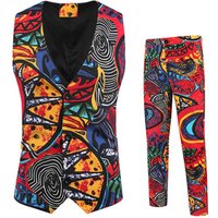 Ethnic style printed vest suit