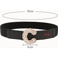 New quality fashion elegant belt female inlaid diamond letter C lychee grain canvas needle buckle simple joker leisure