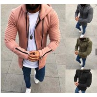 Pleated long sleeve hooded men's sweater