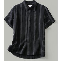 Summer New Men's Striped Shirt Retro Lapel Casual Breathable Linen Short-sleeved Shirt