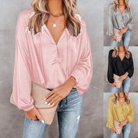 Solid Color Trumpet Long-Sleeved Casual Top Ladies Shirt