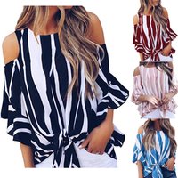 Flared 3/4-Sleeve Vertical Striped Casual Top