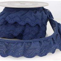 Stephanoise Eyelet Gathered Lace Trim Navy Blue
