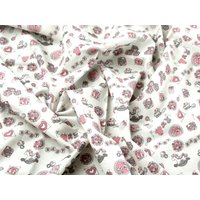 John Louden 100% Cotton Poplin Fabric White & Pink