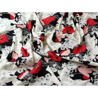 100% Cotton Poplin Fabric Black Cream Red