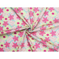 Printed Polycotton Fabric Pink Green