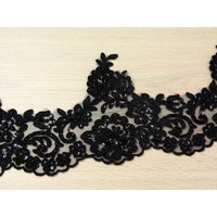 Naomi Beaded Lace Trim Black