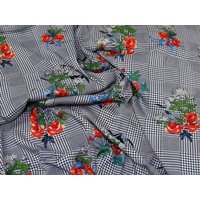 Deadstock Rayon Challis Fabric Navy & Coral