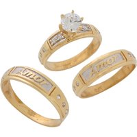 10k Two-Tone Gold Beautiful White CZ Accented His and Hers Amor Wedding Ring Set(JL#10670)