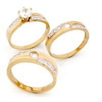 14k Gold His & Hers Matching CZ 3 Trio Wedding Ring Set(JL#2270)