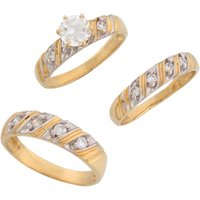 14k Two-Tone Gold White CZ Sparkling His and Hers Wedding Ring Trio Set(JL#7887)
