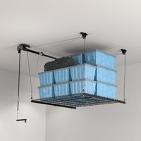 4x4 Ft Adjustable Overhead Garage Lifting Storage Rack w/Hand Crank, loads up to 350 lbs, Garage Ceiling Organization System, GL1 Garage Storage