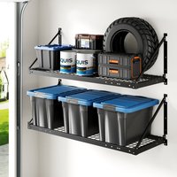FLEXIMOUNTS 2x4ft Garage Wall Shelving - Heavy Duty Garage Storage Rack, 660 lbs Load Capacity with Brace Guardrail, Organization System for Tools, Heavy Bins, Sports Equipment, Utility Room