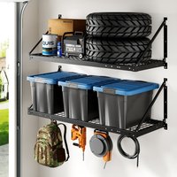 FLEXIMOUNTS 2-Pack 2x4ft Garage Wall Shelves with Hooks, Heavy Duty Storage Rack 660 lbs Capacity for Tools & Bins