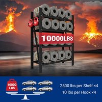 10,000 lbs Heavy Duty 4-Tier Metal Storage Shelving with Hooks, Adjustable Garage Rack for Tools, Bins & Equipment