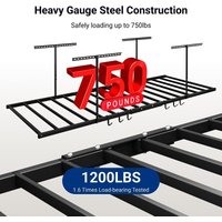 FLEXIMOUNTS Overhead Garage Storage Rack 4'x8' 750LBS Adjustable Ceiling Mount with 6 Hooks White Steel,2 pack