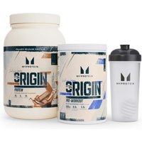 Image of Myprotein Origin Bundle - Protein - Caramelised Biscuit - Pre-Workout - Blue Raspberry Fizz - Shaker